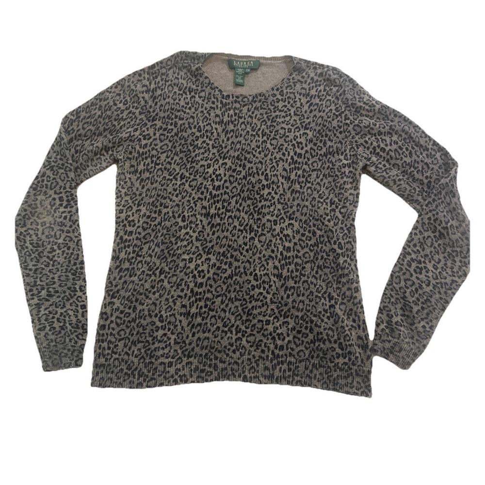 Ralph Lauren Silk Cashmere Blend Sweater Cheetah Animal Print Petit Medium